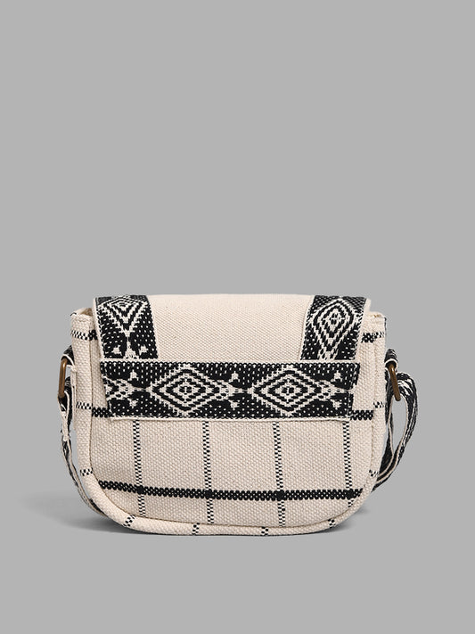 LOV Black & White Checked Jacquard Woven Sling Bag