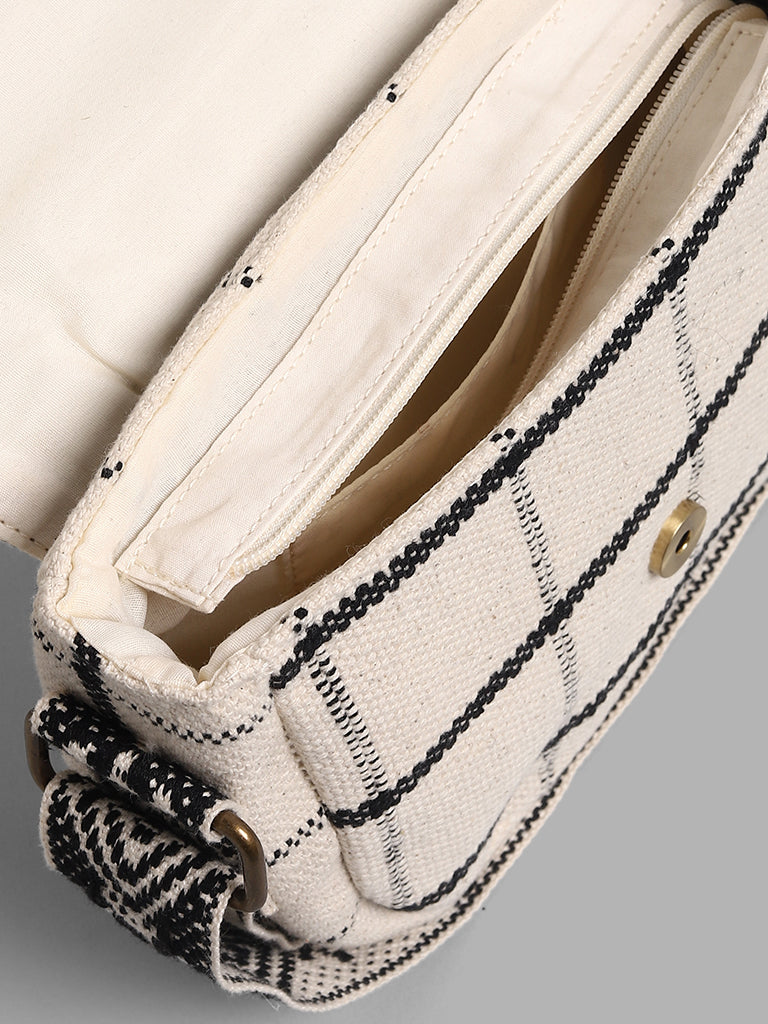 LOV Black & White Checked Jacquard Woven Sling Bag