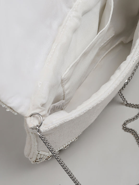 LOV Beaded Silver Embellished Clutch