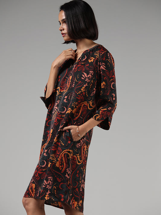 Wardrobe Brown Paisley Printed Straight Dress