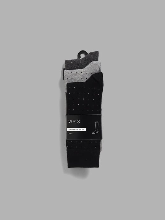 WES Lounge Grey Printed Cotton Blend Full Length Socks - Pack of 3