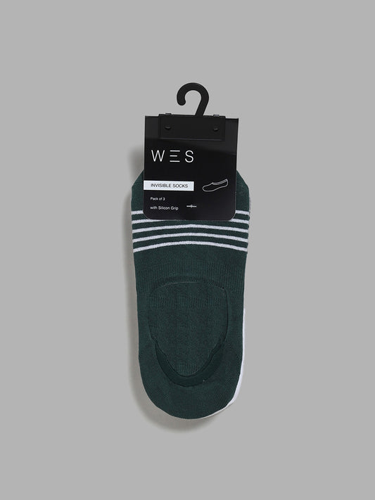 WES Lounge Multicolor Striped Cotton Blend Invisible Socks - Pack of 3