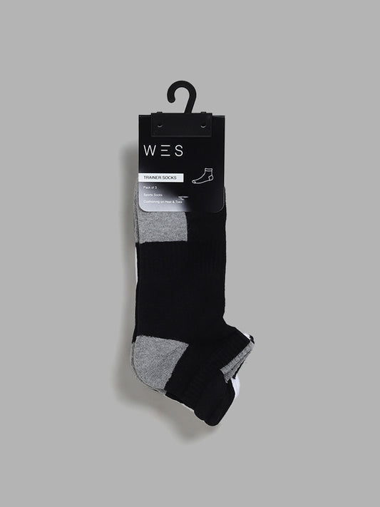 WES Lounge Black Cotton Blend Trainer Socks - Pack of 3