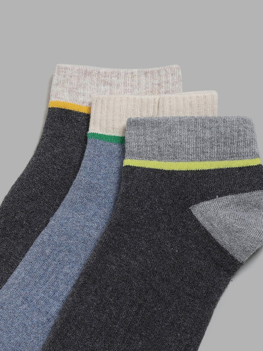 WES Lounge Melange Colorblock Cotton Blend Trainer Socks - Pack of 3