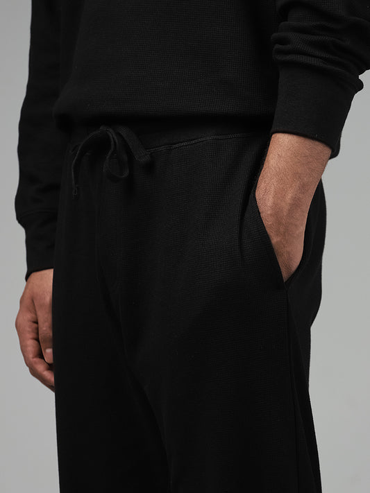 WES Lounge Solid Black Relaxed Fit Joggers