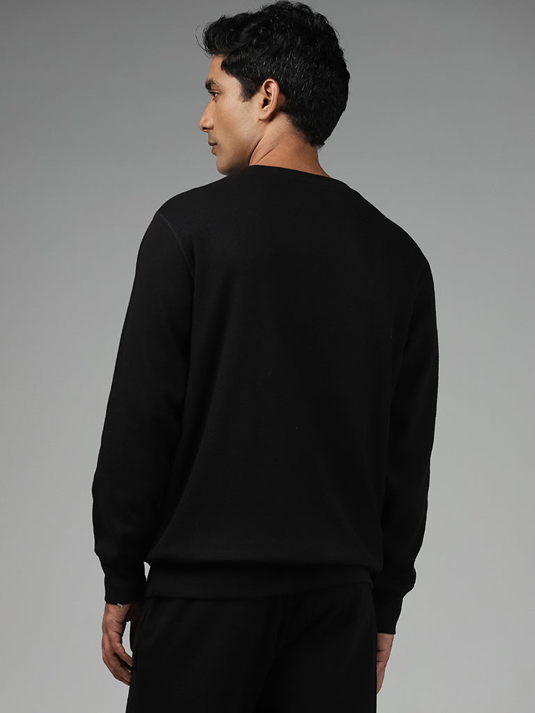 WES Lounge Solid Black Ribbed Sweatshirt