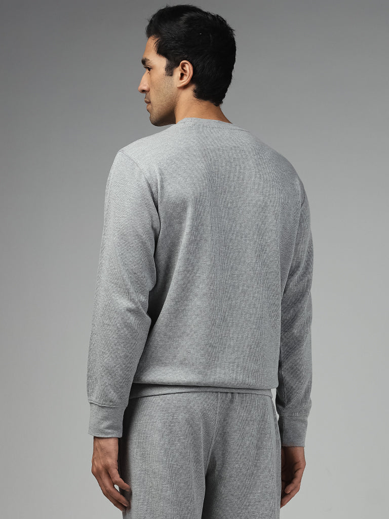 WES Lounge Solid Grey Cotton Blend Relaxed-Fit Sweatshirt
