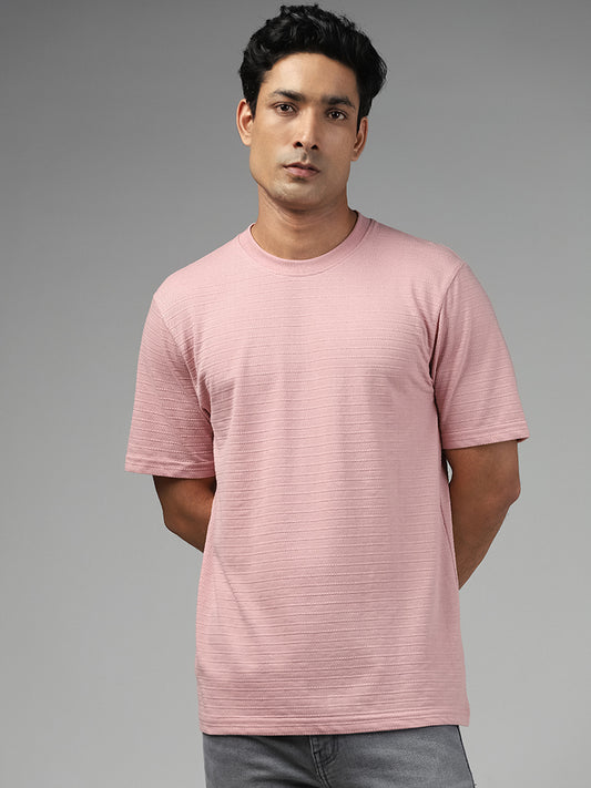 WES Lounge Dobby Patterned Dusty Pink Relaxed Fit T-Shirt