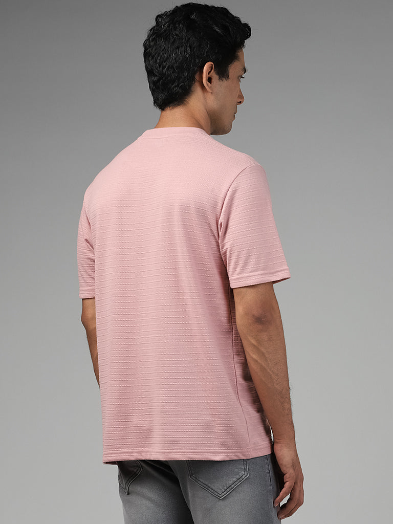 WES Lounge Dobby Patterned Dusty Pink Relaxed Fit T-Shirt