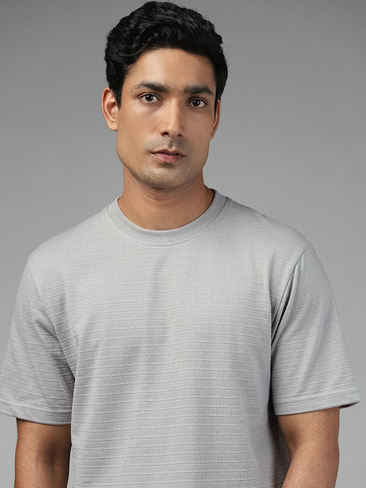 WES Lounge Dobby Patterned Grey Relaxed Fit T-Shirt