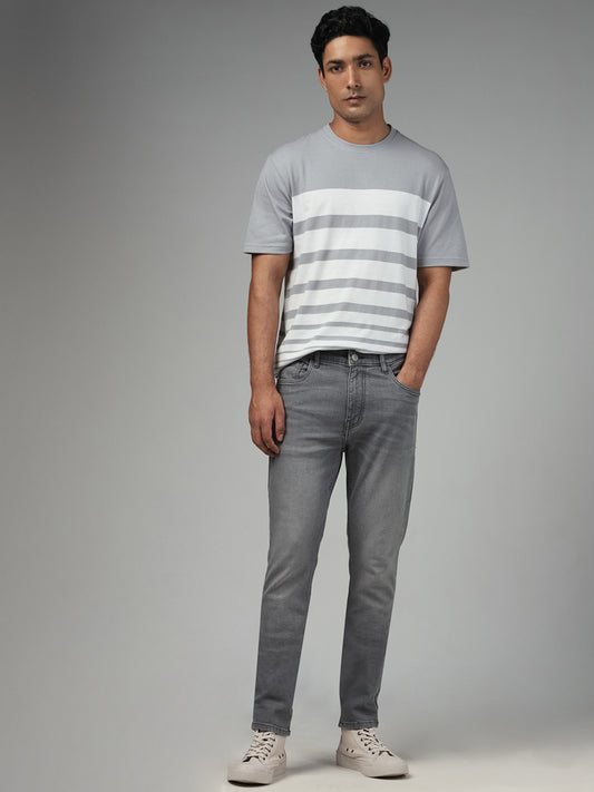 WES Lounge Grey Striped Relaxed Fit T-Shirt