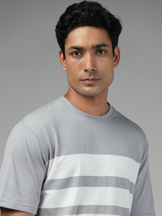 WES Lounge Grey Striped Relaxed Fit T-Shirt