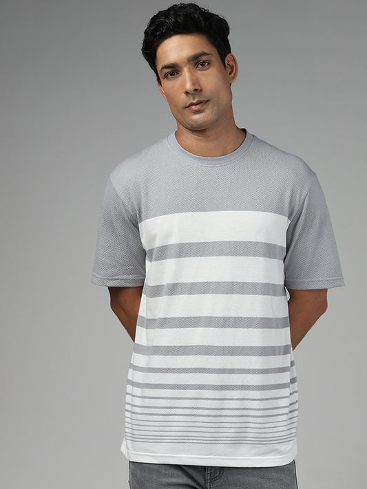 WES Lounge Grey Striped Relaxed Fit T-Shirt