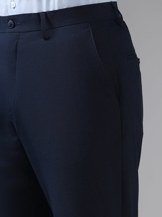 WES Formals Navy Slim-Fit Low-Rise Trousers