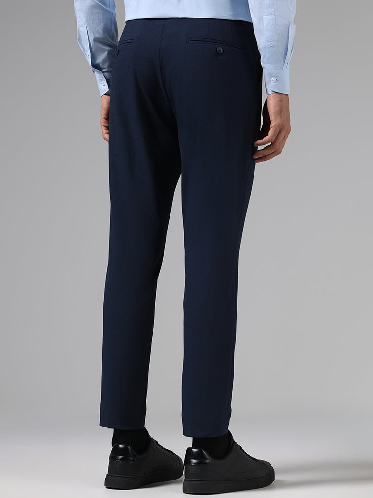 WES Formals Navy Slim Tapered Fit Trousers