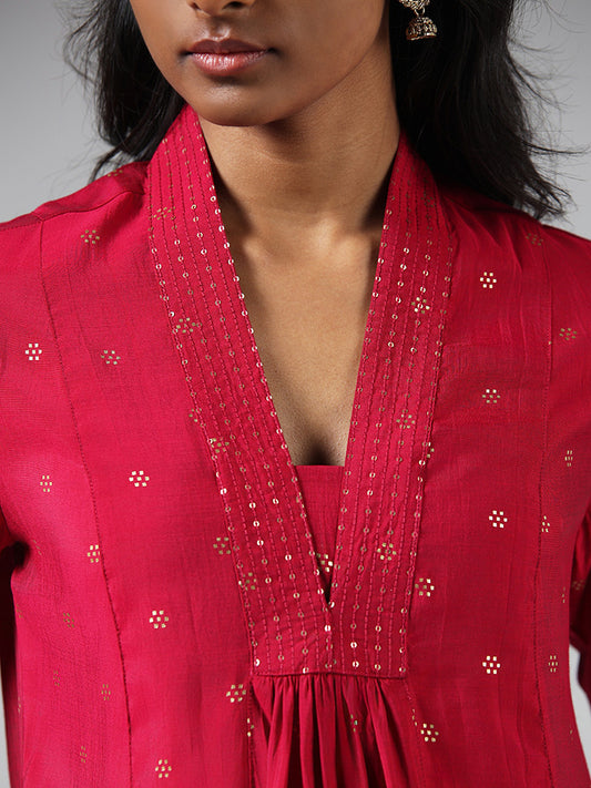 Utsa Sequined Gathered Pink Kurta