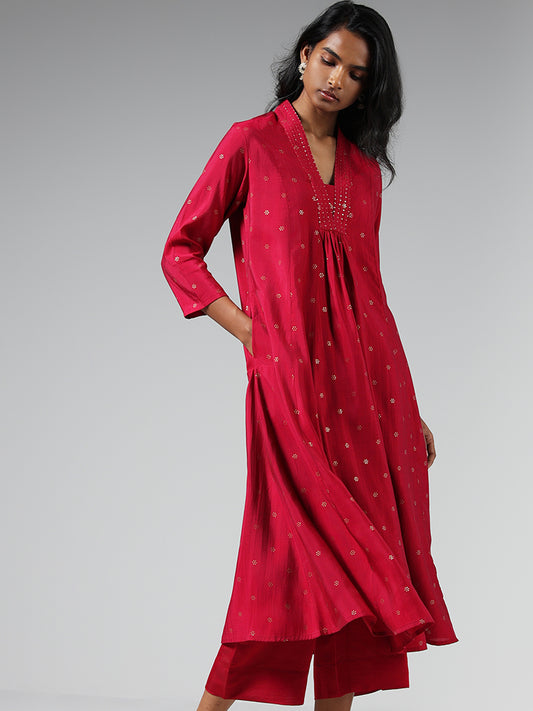 Utsa Sequined Gathered Pink Kurta
