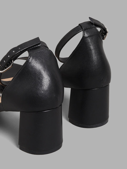 LUNA BLU Black Counter Sling Back Heel Sandals