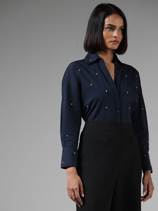 Wardrobe Navy Rhinestone Shirt