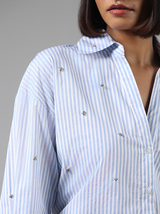 Wardrobe White Striped Rhinestone Shirt