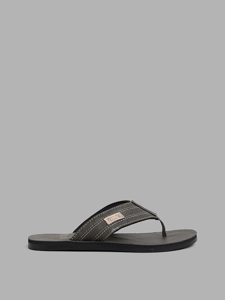 Yellow Olive Leather Thong Sandals