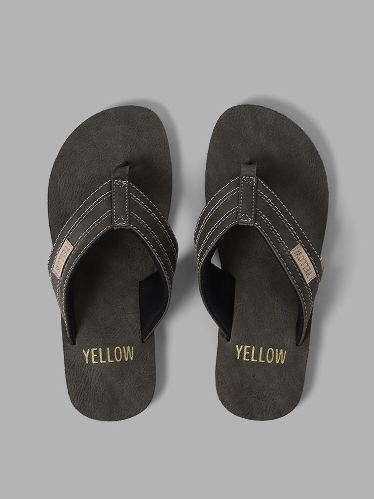 Yellow Olive Leather Thong Sandals