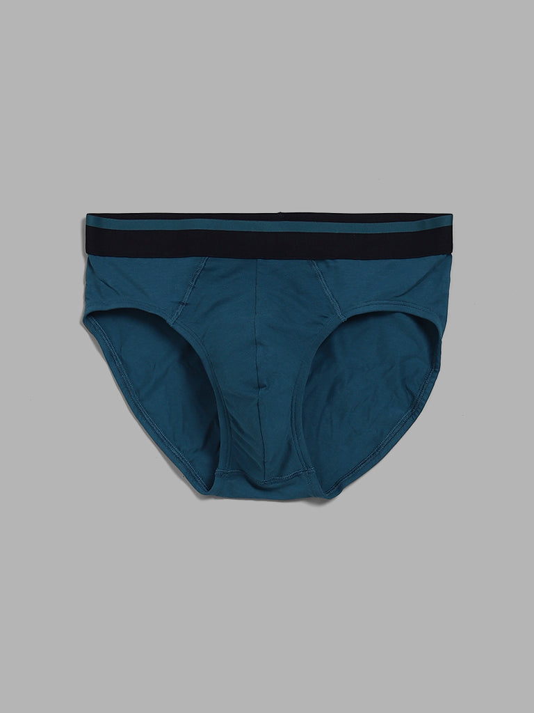 WES Lounge Solid & Striped Teal Briefs - Pack of 3