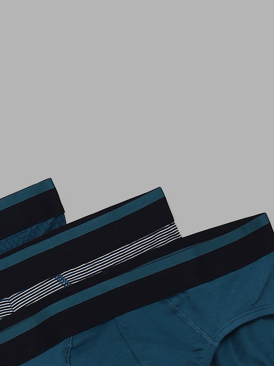 WES Lounge Solid & Striped Teal Briefs - Pack of 3