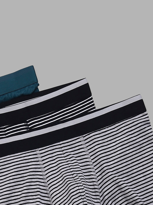 WES Lounge Solid & Striped Teal Trunks - Pack of 3