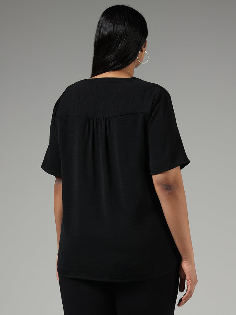 Gia Black Smock Pearl Embroidered Top