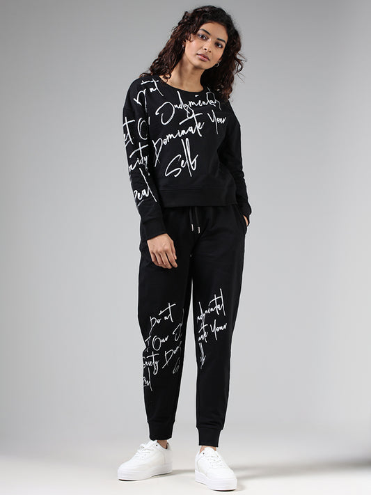 Studiofit Black Typographic Printed Joggers