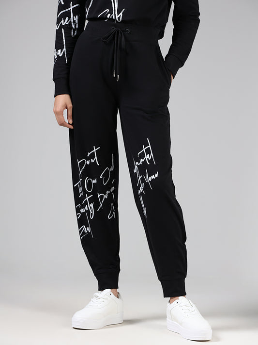 Studiofit Black Typographic Printed Joggers