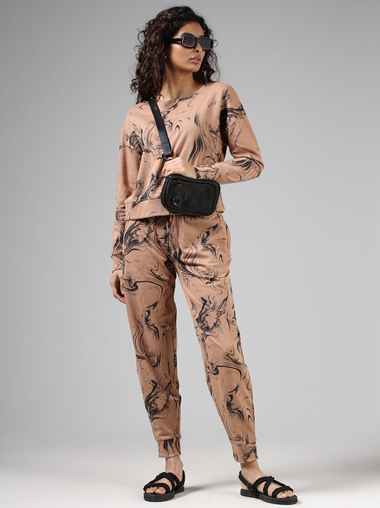 Studiofit Caramel Brown Abstract Printed Joggers