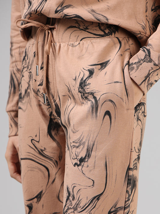 Studiofit Caramel Brown Abstract Printed Joggers