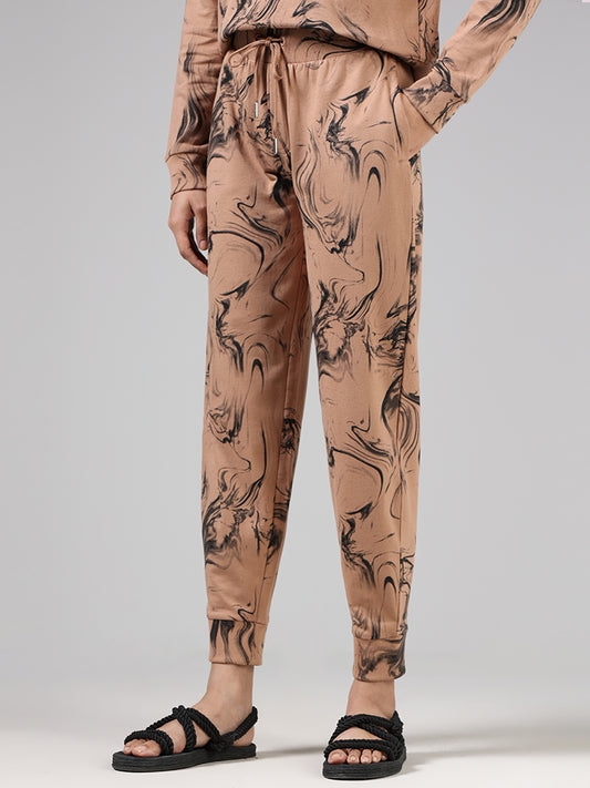 Studiofit Caramel Brown Abstract Printed Joggers