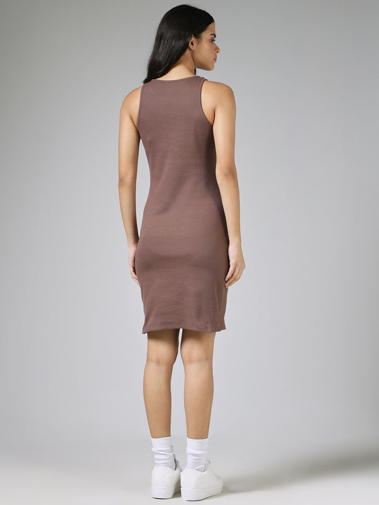 Studiofit Solid Chocolate Brown Fitted Dress