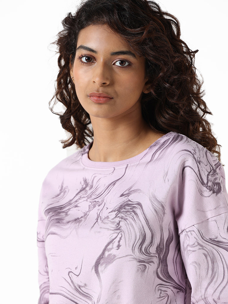 Studiofit Lilac Abstract Printed Cotton T-Shirt