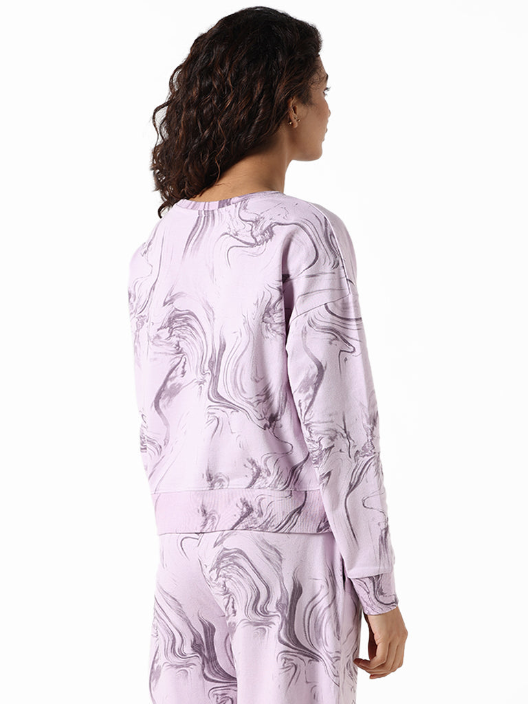 Studiofit Lilac Abstract Printed Cotton T-Shirt