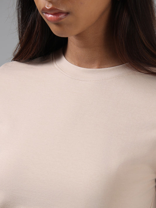 Nuon Solid Beige T-Shirt
