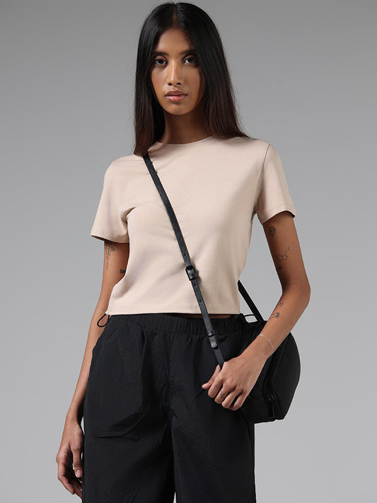 Nuon Solid Beige T-Shirt