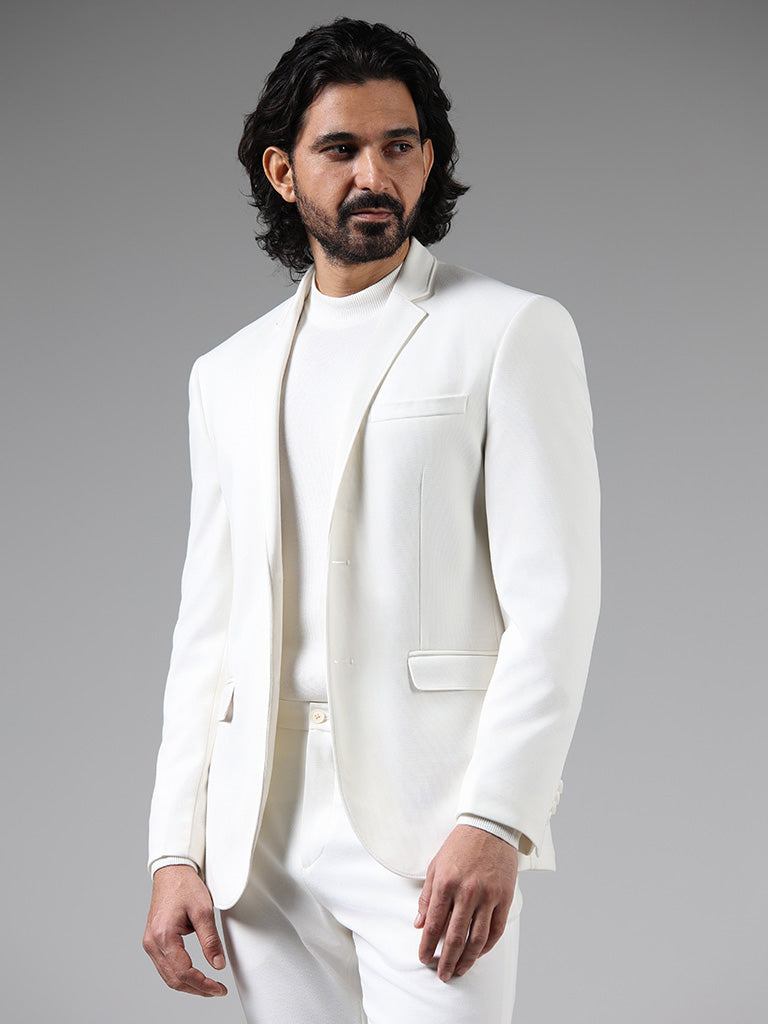 WES Formals Solid White Slim-Fit Blazer