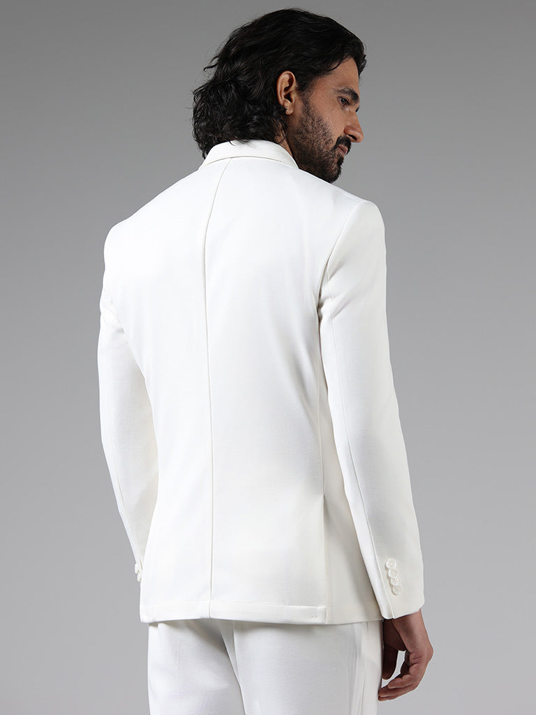 WES Formals Solid White Slim Fit Blazer