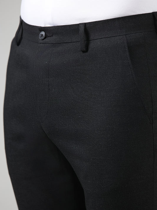 WES Formals Solid Charcoal Carrot Fit Trousers