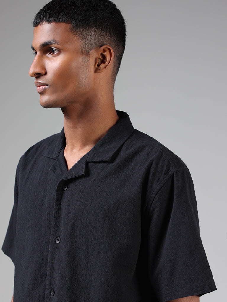 ETA Black Self-Textured Relaxed Fit Shirt