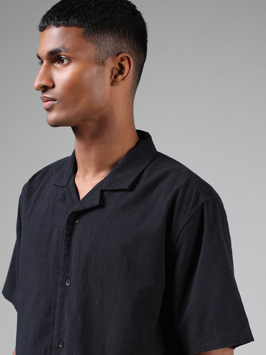 ETA Black Self-Textured Relaxed Fit Shirt