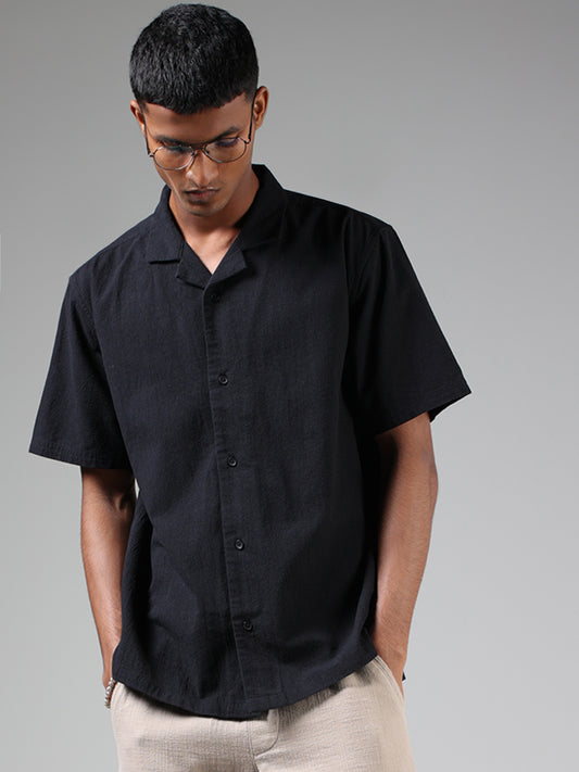 ETA Black Self-Textured Relaxed-Fit Shirt