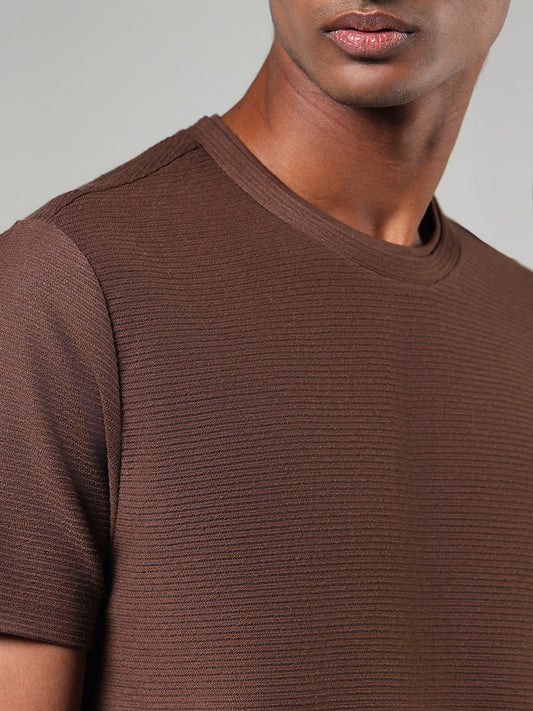 ETA Solid Brown Cotton Blend Slim-Fit T-Shirt