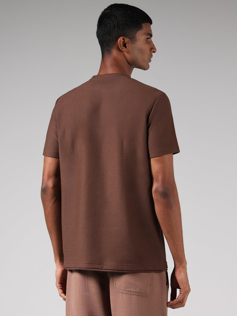 ETA Solid Brown Slim Fit T-Shirt