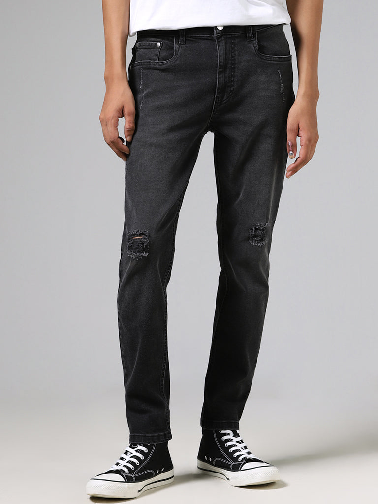Nuon Dark Grey Distressed Denim Rodeo Fit Jeans