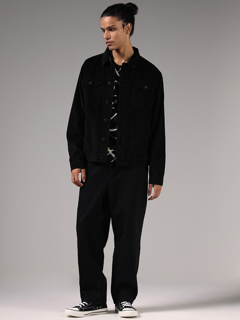 Nuon Black Corduroy Cotton Relaxed-Fit Jacket
